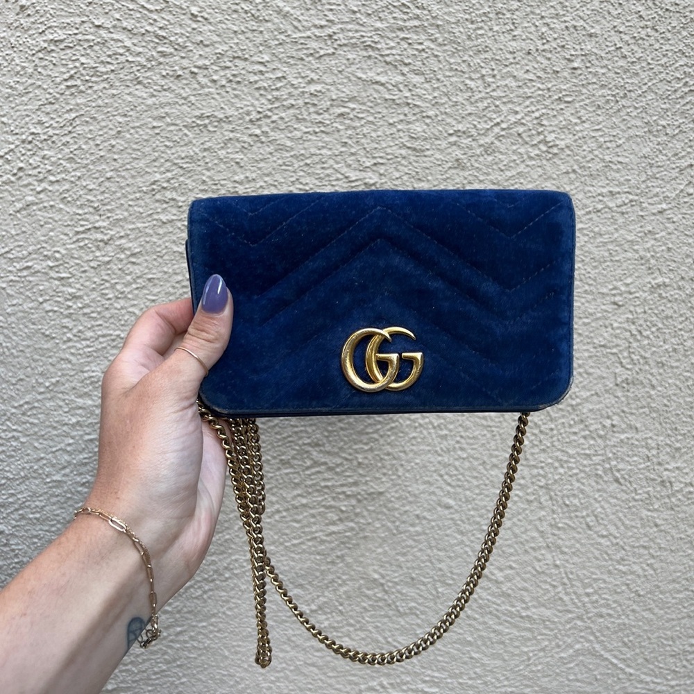 GG Marmont Chain Flap Bag Matelasse Velvet Mini